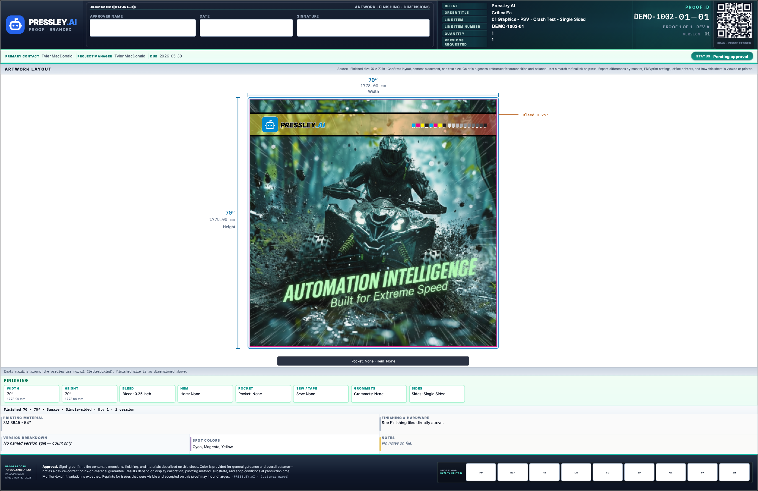 Programmatically generated PDF proof with shopVOX job data and smart layout